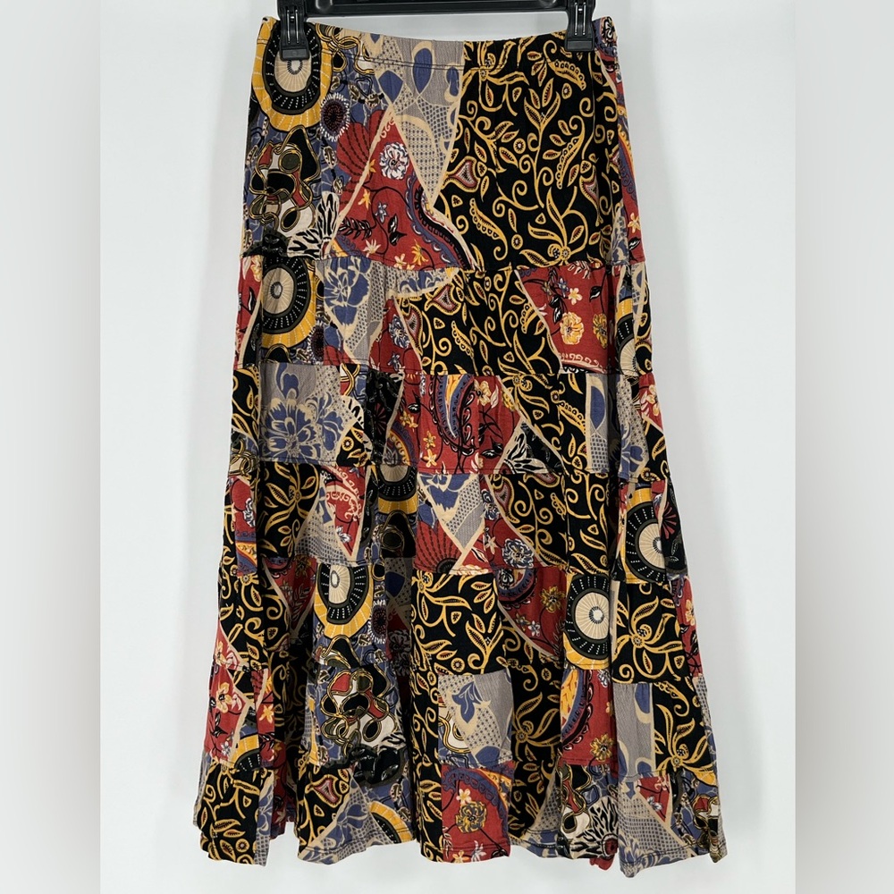 MULTIPLES ULTRA‎ SOFT NWOT MAXI SKIRT Multicolor Patchwork Skirt RAYON SPANDEX